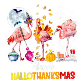 Flamingo Happy HalloThanksmas Funny Halloween Thanksgiving T-Shirt