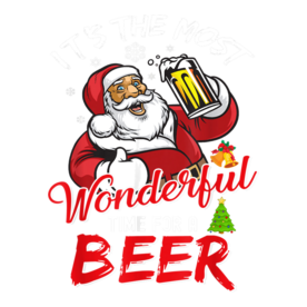 Funny Christmas Santa Claus Drinking Beer Wonderful Time T-Shirt