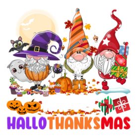 Gnomes Halloween Thanksgiving Christmas Happy Hallothanksmas Long Sleeve T-Shirt