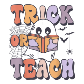 Groovy Style Ghost Trick Or Teach Teachers Halloween Funny T-Shirt