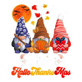 Happy Hallothanksmas Gnomes Halloween Thanksgiving Christmas T-Shirt