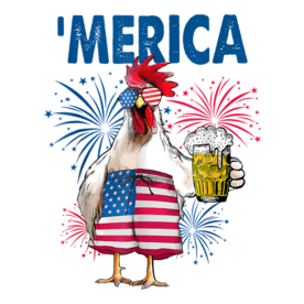 Merica Funny Chicken With Beer USA Flag 4th Of July T-Shirt