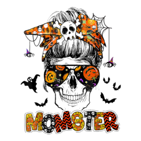Momster Halloween Costume Skull Mom Messy Hair Bun Monster T-Shirt