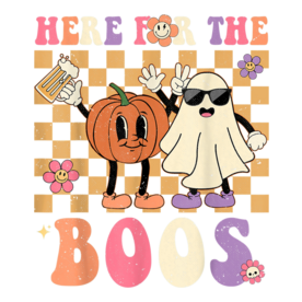 Retro Groovy Here For The Boos Funny Punpkin Ghost Halloween T-Shirt