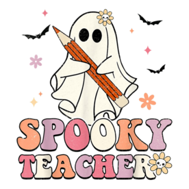 Spooky Teacher Ghost Halloween Groovy Retro Trick Or Treat T-Shirt