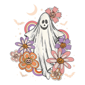 Vintage Floral Ghost Cute Halloween Costume Funny Graphic T-Shirt
