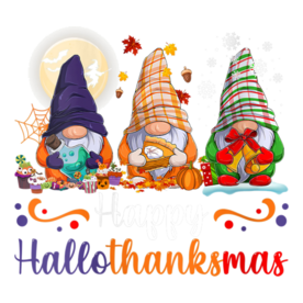 Womens Halloween Thanksgiving Christmas Happy HalloThanksMas Gnomes V-Neck T-Shirt