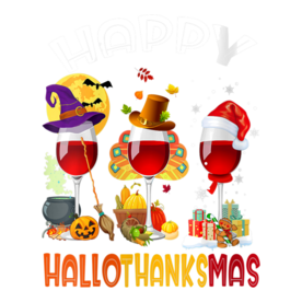 Womens Happy HalloThanksMas Funny Halloween Thanksgiving Christmas V-Neck T-Shirt