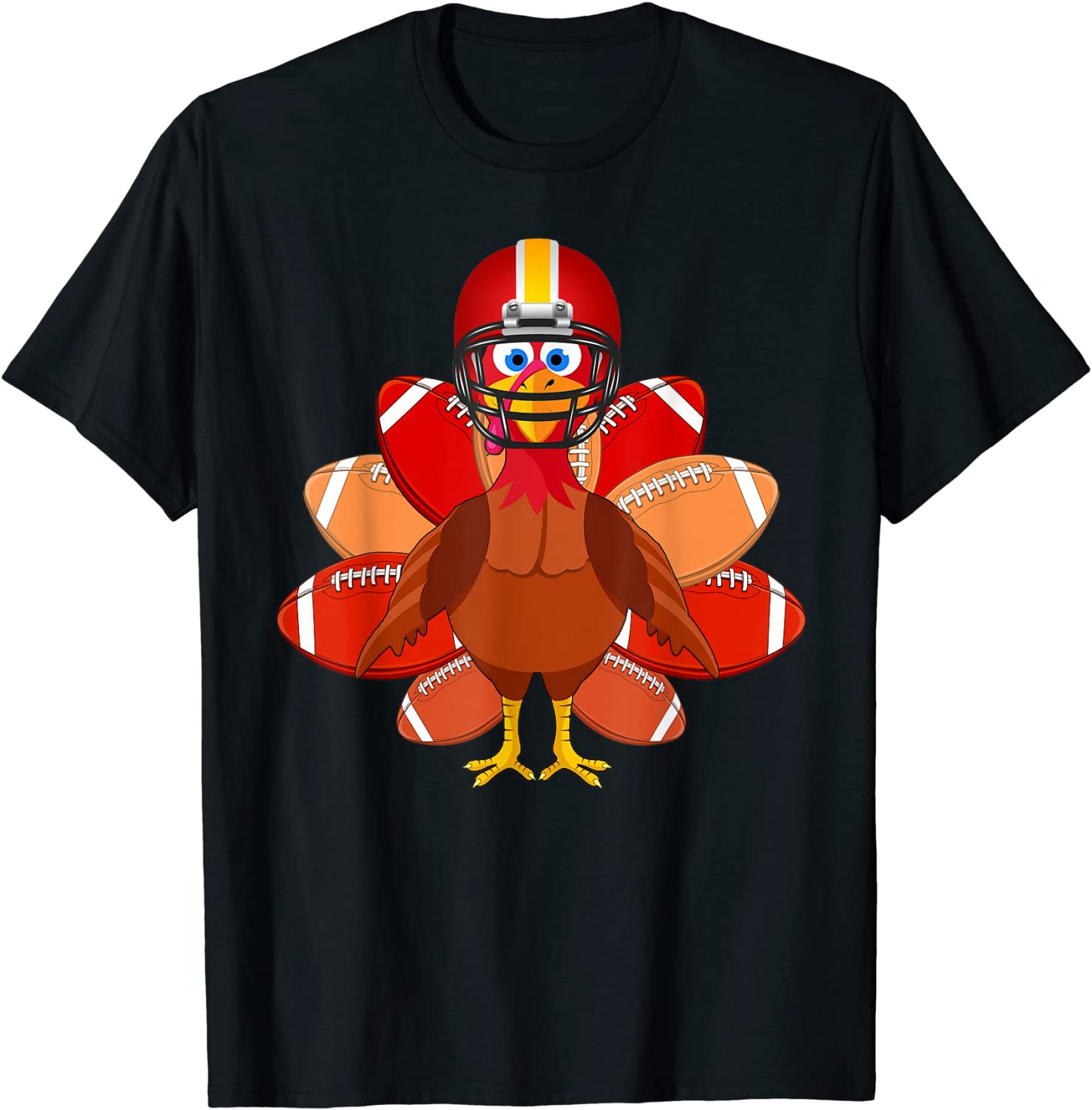 Turkey With Football Thankful Thanksgiving Christmas Gift T-Shirt