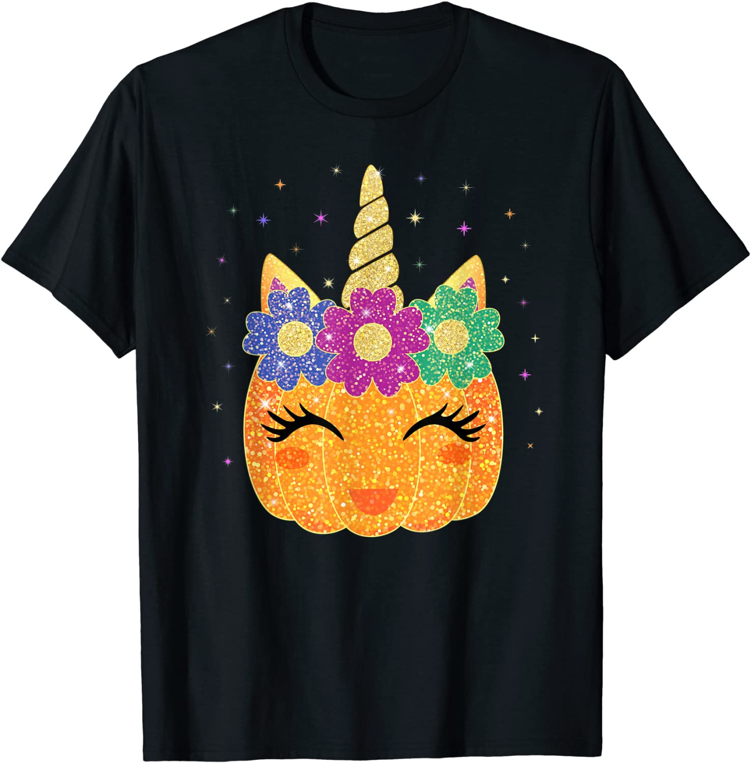 Unicorn Pumpkin Halloween Thanksgiving Girls Kids T-Shirt