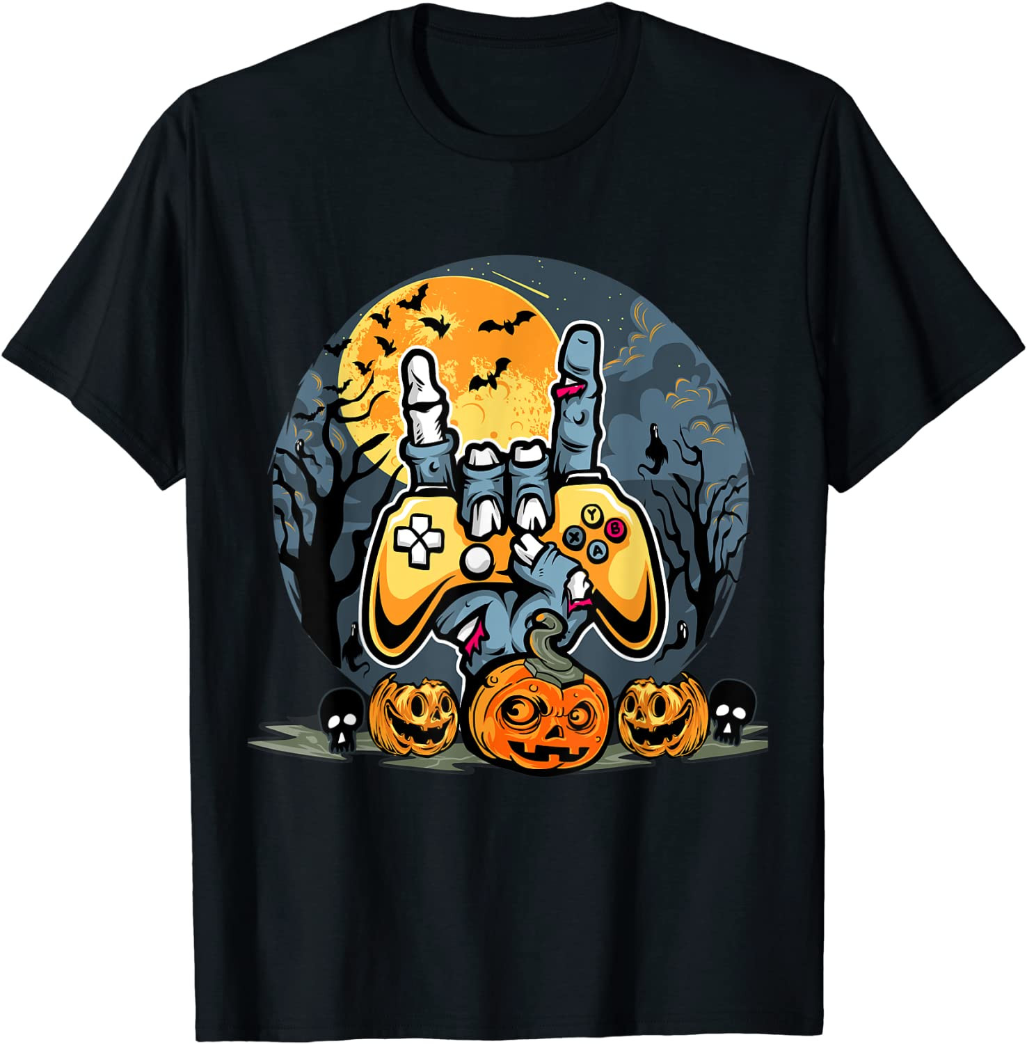 Vintage Halloween Skeleton Gamer Boys Kids T-Shirt