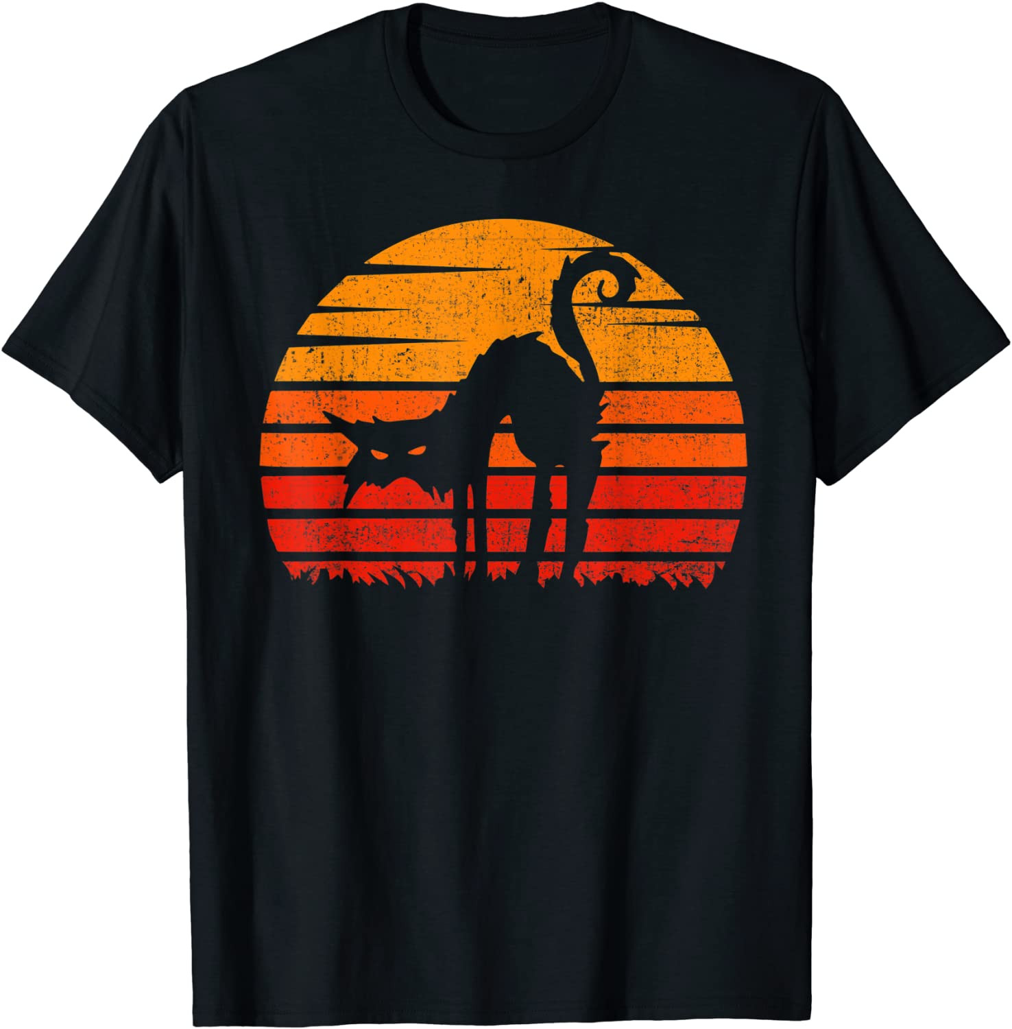 Vintage Retro Sunset Halloween Black Cat Scary Costume T-Shirt