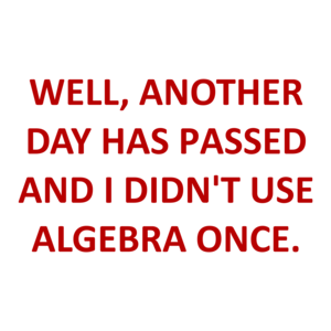 WELL, ANOTHER DAY HAS PASSED AND I DIDN'T USE ALGEBRA ONCE.