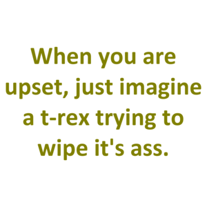 When you are upset, just imagine a t-rex trying to wipe it's ass.
