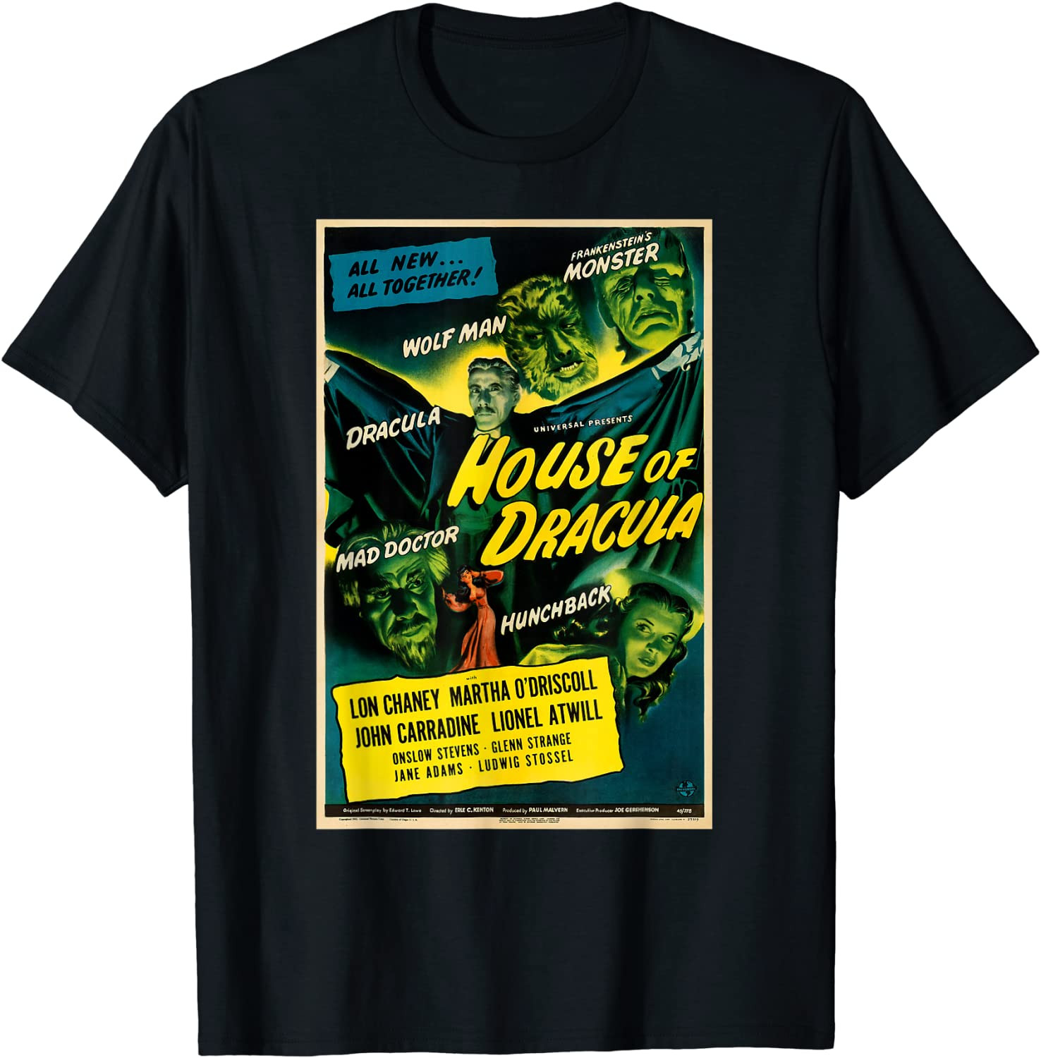 Wolfman Dracula Retro Halloween Monster Poster Horror Movie T-Shirt