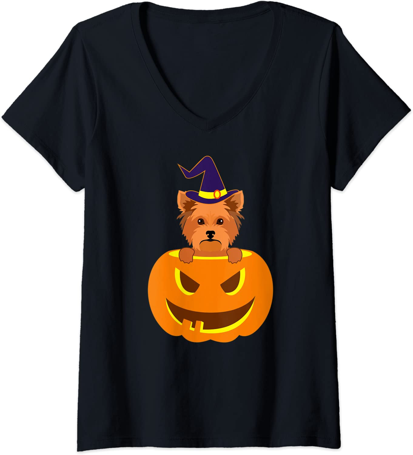 Yorkie Cute Pumpkin Halloween Yorkshire Terrier Dog Lover T-Shirt