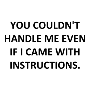 YOU COULDN'T HANDLE ME EVEN IF I CAME WITH INSTRUCTIONS.