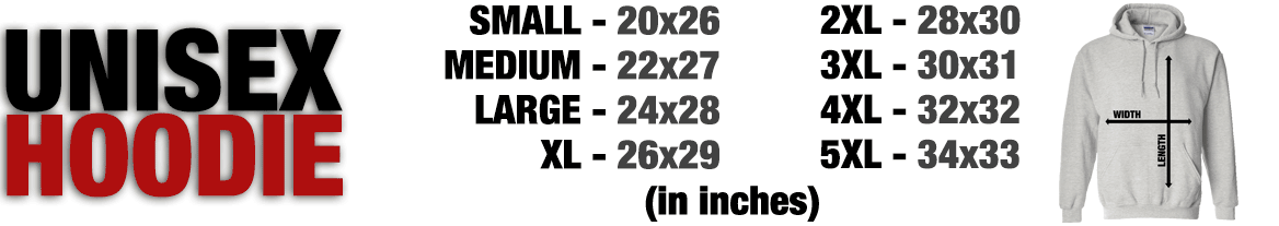 Sizing chart for Hoodies